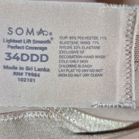34DDD Soma Lightest‎ Lift Smooth Perfect Coverage Bra Nude - Picture 6 of 10